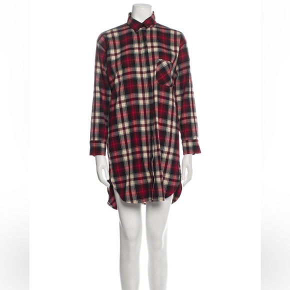 Maje Red Plaid Long Sleeve Shirt Dress - Picture 3 of 16